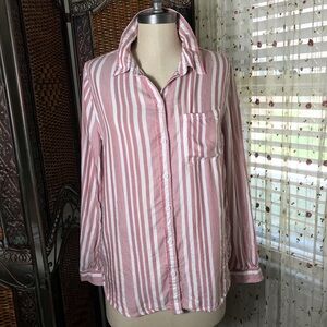 beachlunchlounge Pink and White Striped Button Down Shirt
